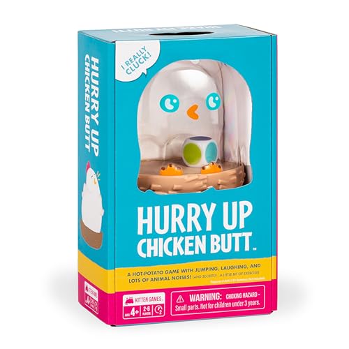 Exploding Kittens Hurry Up Chicken Butt, 2-6 Players, Age 4+ Kids Game | Get the wiggles out with our best‐selling kids game! Jump, laugh, make animal noises, and don’t get stuck with the chicken.