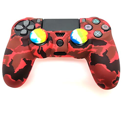 Silicone Skin Cover for Ps4 Controller (1pc Anti-Slip Case, 1 Pair L2 R2 Trigger Extender, 4pcs Thumb Grips,4pcs LED Light Bar Decal) Protector for DualShock PS4/ Slim/Pro Controller (Red Camouflage) - color: Red Camouflage