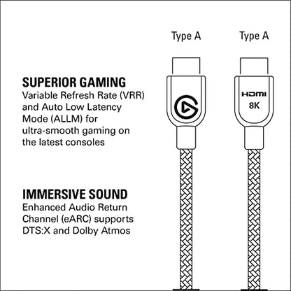 Elgato Ultra High Speed HDMI Cable, Certified 2.1 | 48 Gbit/s bandwidth, Supports 8K60 and 4K120, VRR and ALLM, eARC with Dolby Atmos, Braided jacket, 6.5ft length