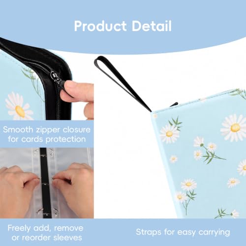 Cute Trading Card Binder for Girls for 480 Pockets, Small Cards Holder Case with Zipper for Cards Sticker Photocard Collection, 4 Pocket Blue Flower - color: Blue