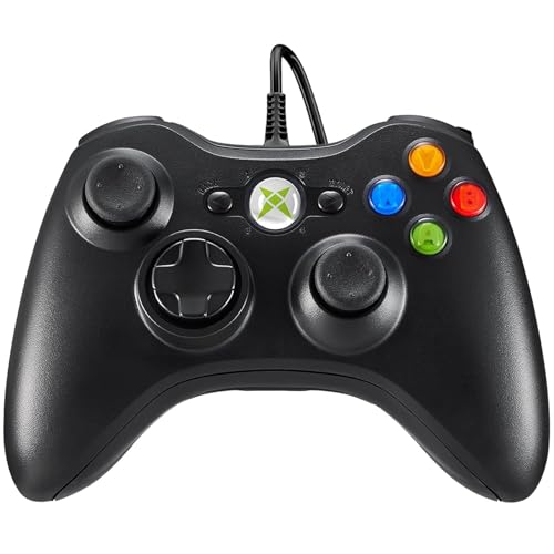 NBCP Wired Controller – Compatible with Xbox 360, Xbox 360 Slim & PC Windows 7/8/10, with Dual Vibration Feedback, Ergonomic Design for Gaming - color: Black for Xbox 360