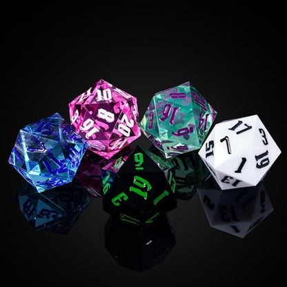 55mm 20 Sided DND Dice, Giant D20 D&D Polyhedral Dice Large D20 with Die Gift Box for Dungeons and Dragons, RPG Table Games (Transparent Green/Purple Numbers) - color: Transparent Green/Purple Numbers