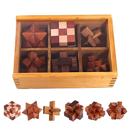 VolksRose 6pcs Wooden Brain Teaser Puzzles, IQ Challenge Puzzle Games, Logic Smart Mind Puzzle Box Lock Toy Removing Assembling 3D Small Puzzle Gift Set for Adults Teenagers Kids, 1.8inch 4.5cm - color: B-6pcs-4.5cm-2