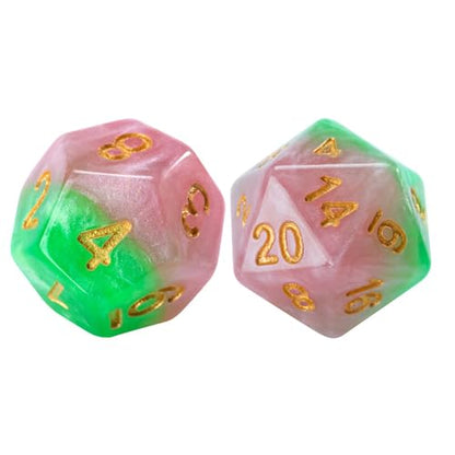 Gate Keeper Games and Dice: Halfsies Dice: Rose Dice - 7pc Set, Rose Petal Pink & Thorn Green, Pearlescent Swirl, 7 Resin Dice for Role Playing Games - style: Rose