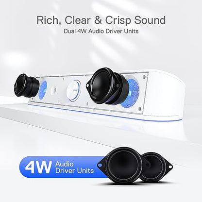 Redragon GS560 RGB Desktop Soundbar, Dynamic Lighting Bar with Audio Sync | 2.0 Stereo Enhanced Auido Quality, Touch-Control Backlit, Volume Knob, Plug & Play USB Powered Computer Speaker - color: White