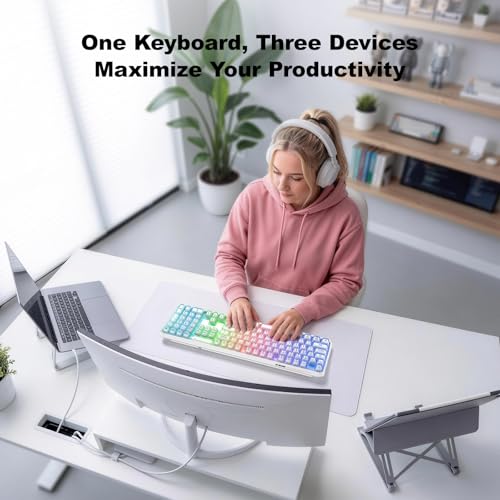 GEEZER Computer Backlit Keyboard White Crystal - Full-Size Bluetooth Wireless Rechargeable Transparent Keycap Portable Keyboards Compatible with Windows, Laptop, PC, Desktop - color: White Crystal