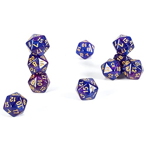 SmartDealsPro 10-Pack 20 Sided Dice D20 Polyhedral Dice for DND RPG MTG Table Game (Glitter Blue-Purple) - color: Glitter Blue-purple