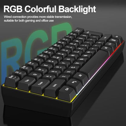 Wired RGB Gaming Membrance Keyboard. 60 Percent Mini Creamy LED Computer Keyboard .Small Ergonomic Clicky Teclado with ABS Backlit Unreplaceable Keycaps. (White Case + Grey Keycaps)
