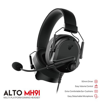 FANTECH Alto MH91 Gaming Headset with Detachable Mic, 50mm Drivers, Multi-Platform Compatible, Memory Foam Ear Cushions, in-Line Controls for PC/PS4/XBOX/Switch/Mobile