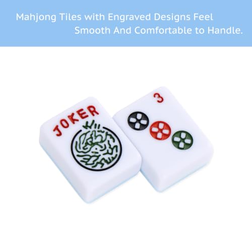 TIASUSAN American Mahjong Set(Light Blue), 166 Engraved Tiles, Bag and Mahjong Accessories, 4 Racks with Pushers, Mahjong Tile Set for Beginners - color: Light Blue