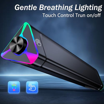 LENRUE Computer Speakers for Desktop,PC Speakers with Single USB for Power and Stereo Sound,Touch Lights Gaming Speakers Sound bar for Desktop PC Laptop(USB-C Adapter Included)
