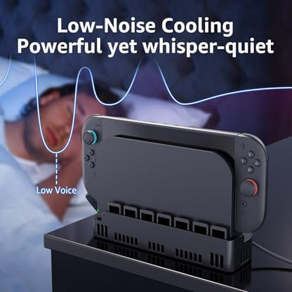 JEMDO Switch 2 Dock Cooling Fan, Dual Fans Silent Cooling Base with 7 Game Card Slots, 3D Printed Design, Front Airflow Heat Dissipation Stand, USB Powered Quiet Cooling for Nintendo Switch 2 Dock