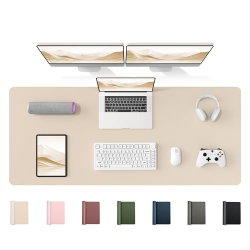 YSAGi 55" x 17" Large PU Leather Desk Mat for Keyboard and Mouse - Waterproof Non-Slip Desk Pad Protector for Office, Home, Writing Desk, Beige - color: Beige, size: 55" x 17"