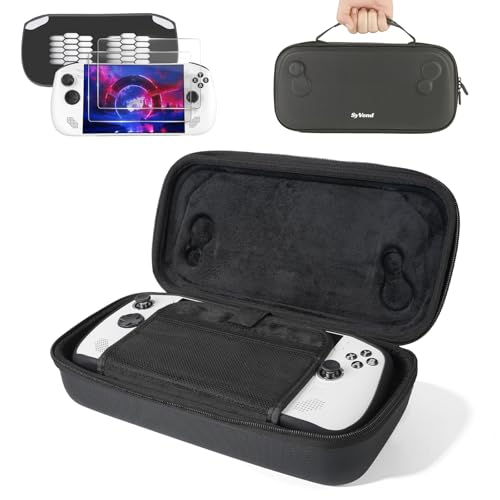 Carrying Case 3 in 1 Set for Lenovo Legion Go S 2025 | Hard Travel Pouch with TPU Silicone Cover Kickstand and 2 Pack Tempered Glass Screen Protector, Portable Storage Bag - Black
