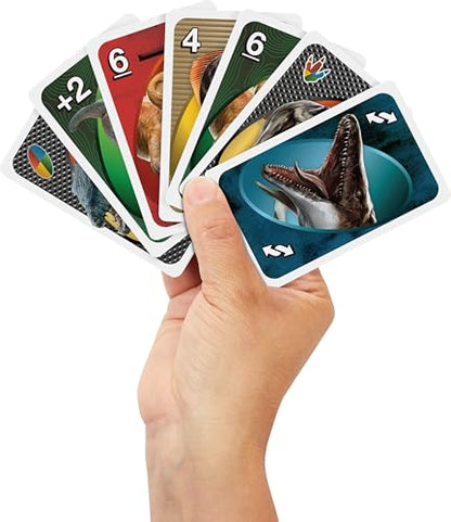 Mattel Games UNO Jurassic World Rebirth Card Game in a Collectible Tin for Kids, Adults & Family with Special Rule & Images Inspired by the Movie - style: UNO Jurassic World