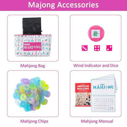 160 Engraved American Mahjong Game Set with Carrying Bag and Accessories, 1.2’’ Mahjong Tile Set - color: 1-white