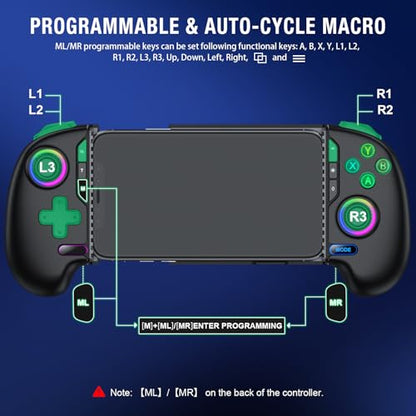 NinjaPlusOX Mobile Game Controller for iPhone/Android with Hall Joystick, Wireless Phone Controller with Phone Case Support, Compatible with Xbox Game Pass, Steam Link, Call of Duty, Roblox - color: Pure Black