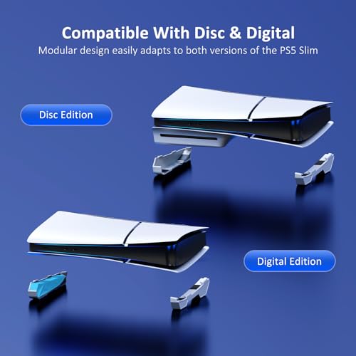 NexiGo PS5 Slim Horizontal Stand with Silent Enhanced Cooling Fan, Adjustable Speed, [Low Noise], [Auto Power On/Off], USB 3.0 Port, Built-in LED Light, for Both Disc and Digital Editions - color: White, style: Stand with Cooling Fans