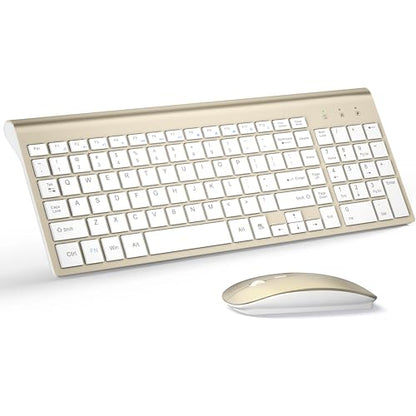 Wireless Keyboard and Mouse Ultra Slim Combo, TopMate 2.4G Silent Compact USB 2400DPI Mouse and Scissor Switch Keyboard Set with Cover, Batteries Included, for PC/Laptop/Windows/Mac - Gold White - color: Gold White
