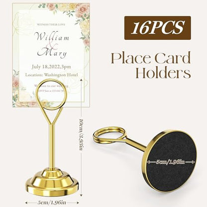 Urban Deco 16 Pieces Table Card Holder Place Card Holders 4 inches Steel Card Holders for Photos, Food Signs, Memo Notes, Weddings, Restaurants, Birthdays (Gold Round) - color: Gold Round