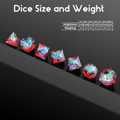 Shiny D&D Dice,DNDND Handmade Double Layers Sharp Edge Die with Gift Case for D&D Dungeons and Dragon Games (Red and Blue) - color: Red and Blue