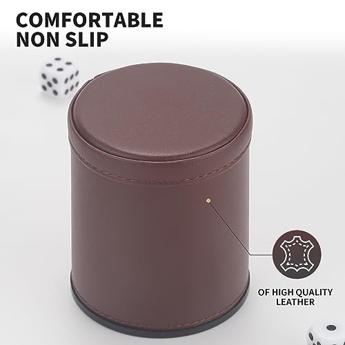 5 Pack PU Leather Dice Cups Velvet Felt-Lined Shaker Cups with 25 Dot Dice for Bar Party Yahtzee Farkle Dice Games, Brown - color: Brown