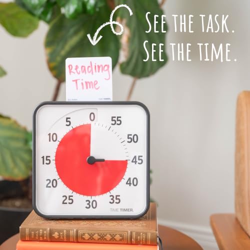 TIME TIMER 8 inch Visual Timer - 60 Minute Kids Desk Countdown Clock with Dry Erase Activity Card, Also Magnetic - for Kids Classroom, Homeschooling Study Tool, Task Reminder, Home and Kitchen Timer - color: Black & Red, size: 8 Inch