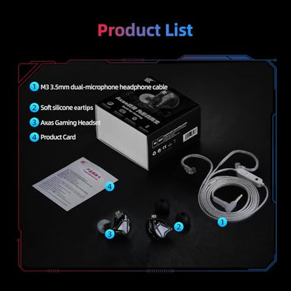 KZ Axas in Ear Monitor | Noise Isolating Gaming IEMs with Mic, Low-Distortion Audio, FPS Co-Tuned, Detachable Cable Ear Buds(Black 3.5mm with MIC) - color: Black, style: 3.5 mm with Mic