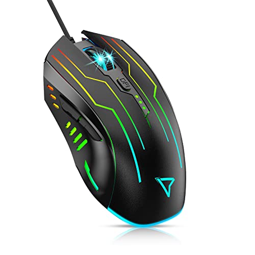Gaming Mouse Wired, Lightweight Gaming Mice, Breathing RGB Plug Play High-Precision Adjustable 3200 DPI Ergonomic PC Gaming Mouse for Gamer, Wired Mouse for Laptop