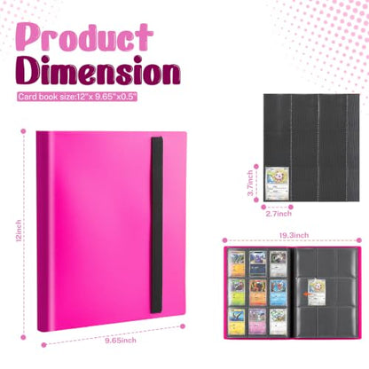 Trading Card Binder, 9 Pocket 20 Pages 360 Cards, Suitable for MTG, TCG(Rose Red) - color: Rose Red