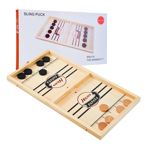 HELLO PAPAYA Fast Sling Puck Game - Test Your Speed and Accuracy with This Fast-Paced Wooden Air Hockey Desktop Battle Board Game - Guaranteed Fun Gifts for Family Night or Friends Party - size: Small