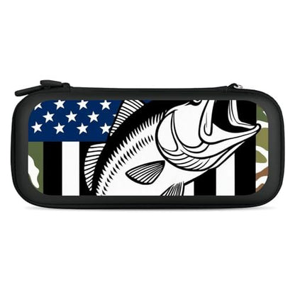 PUYWTIY Portable Hard Shell Case Compatible with Nintendo Switch, Travel Carrying Storage Bag with 15 Game Cartridges American Flag Camo Fishing Fish Game Console Pouch - color: Color(98)