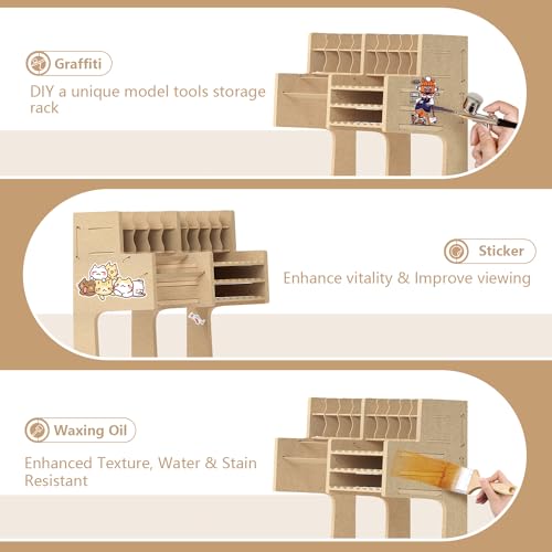 Wooden Model Kit Organizer Rack with MDF Material, Paint Rack, Screwdriver/Brush Holder, For Tamiya Paints and Tools, GK1