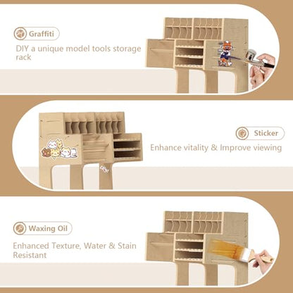 Wooden Model Kit Organizer Rack with MDF Material, Paint Rack, Screwdriver/Brush Holder, For Tamiya Paints and Tools, GK1