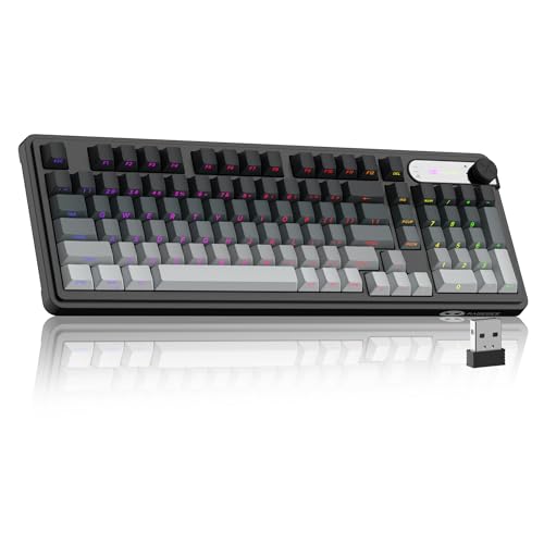 MageGee GK960 Wireless Keyboard, 98 Keys Tri-Mode BT/2.4G/Wired Membrane Gaming Keyboard, RGB Creamy Keyboard with Number Pad, Knob Control, Side Printed Keycaps, 4000mAh Battery - Black & Gray - color: Black & Gray