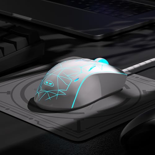 Wired Gaming Mouse, 7 Colors Breathing LED Backlit Gaming Mouse, 6 Adjustable Speeds, Ergonomic Optical Computer Mouse with 7 Buttons for Windows PC Gamers, White - color: White