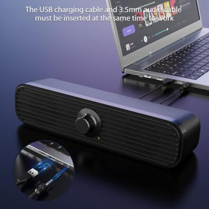 1Mii 3.5mm Computer Speakers for Desktop Laptop Tablet with Volume Control | USB Powered PC Speakers, Small External Speakers Wired, Stereo Sound with 3.5mm Audio Plug for Windows Mac Linux PC Monitor