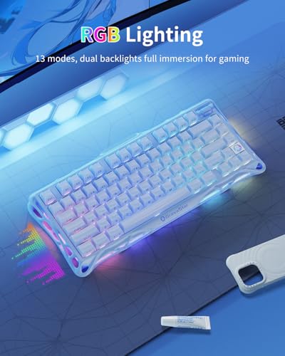 GravaStar Mercury K1 75% Blue Gaming Keyboard, Aluminum Alloy Mechanical Keyboard, Gasket Hot-Swap Socket, Linear Switches, RGB Backlit, Wireless Keyboard for Gaming, Office, and Gifts【Ice Blue】 - color: Ice Blue