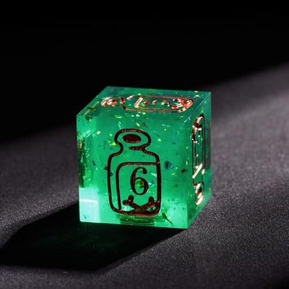 Cusdie 7-Die Sharp Edges DND Dice Set, Ranger Pattern Polyhedral D&D Dice Set for DND TTRPG Role Playing Games(Green w/Rose Gold Ranger Pattern) - color: Green W/Rose Gold Ranger Pattern