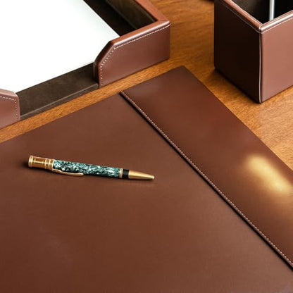 Dacasso Bonded Pad with Side Rails Luxury Leather Desk Blotter for Writing, 30 x 18 (Dark Brown) - color: Dark Brown