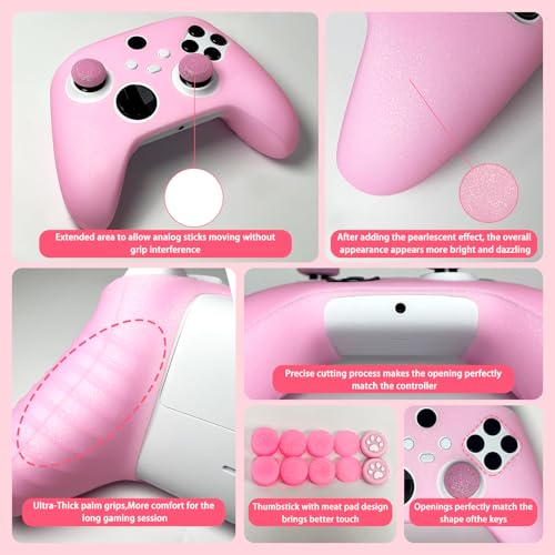 Pink Glitter Anti-Slip Protective Silicone Cover Skin Grips for Xbox Series X/S Controller,8 PCS Glitter Thumb Grips Caps and 2 Grips Caps. - color: Glitter Pink
