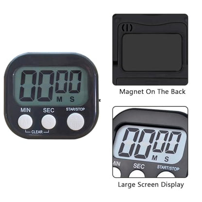 Small Digital Timer for Kitchen Cooking Baking Sports Office Meeting Multi-Function Count Up Countdown Magnetic Backing and ON/Off Switch Desk Electronic Timer (Black)