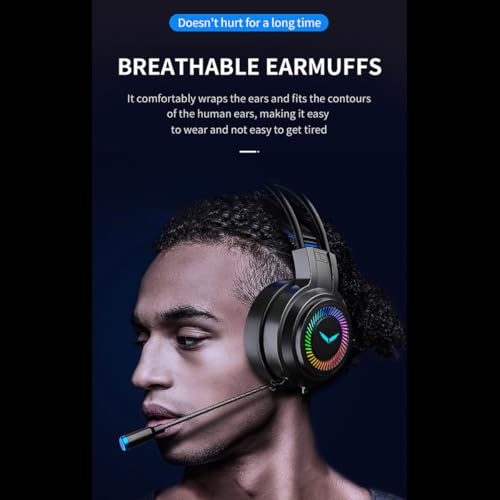 TEHAUX Wired Over-Ear Gaming Headset with Mic, 7.1 Surround Sound PC Headphones, Soft Ear Pads, Black, 3.5mm Jack for Professional Gamers