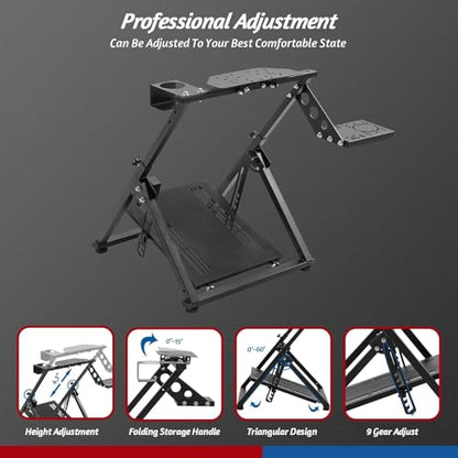 Minneer X-Shape Foldable Racing Simulator Cockpit Fits for Logitech/Thrustmaster/Fanatec/Moza/PXN G29/G920/G923/CSL-DD/R5/T-GT/T248/T300/TS Adjustable Driving Steering Wheel Stand, Not Included Wheel,