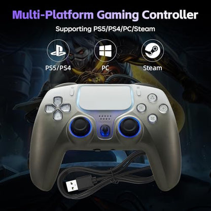 DOYO Wired Controller for PlayStation 5, PS5, PC, PS4, USB Gamepad Joystick for Windows 7/8/10, Laptop, Steam - Dual Vibration, Turbo, Hall Effect Trigger, 6 Axis Gyro Sensor, 3.5mm Audio Jack - color: Gray-Wried