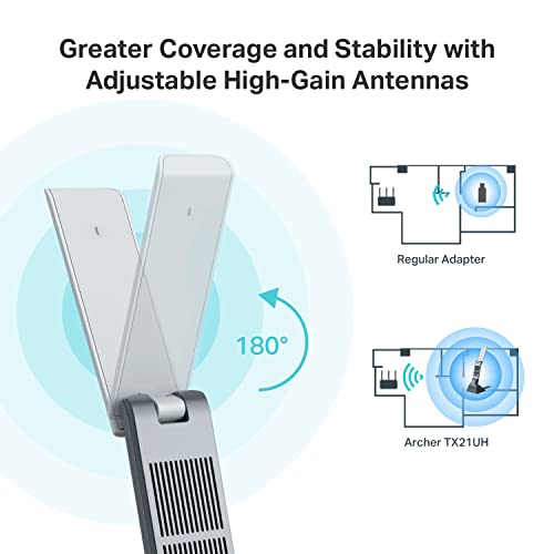 TP-Link AX1800 WiFi 6 USB Adapter for Desktop PC (Archer TX21UH) Wireless Network Adapter with 2.4GHz, 5GHz, MU-MIMO, OFDMA, High Gain Dual Band 5dBi Antenna, WPA3, Supports Windows 11/10 - style: AX1800, Wi-Fi 6