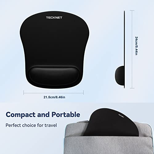 TECKNET 2 Pack Gaming Ergonomic Mouse Pad with Wrist Support Black | Soft Memory Foam, Fast Rebound, Pain Relief，Waterproof Surface, Non-slip Base - color: BLACK