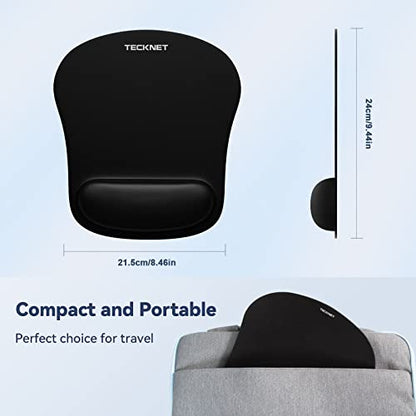 TECKNET 2 Pack Gaming Ergonomic Mouse Pad with Wrist Support Black | Soft Memory Foam, Fast Rebound, Pain Relief，Waterproof Surface, Non-slip Base - color: BLACK