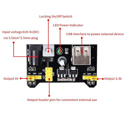 REXQualis Electronics Basic Kit w/Power Supply Module, Breadboard, Jumper Wire, LED,Resistor, comes with more than 300pcs sensors and components for fun and simple electronic projects.