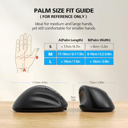 Bluetooth Wireless Mouse Ergonomic Vertical for Laptop Computer Macbook iPad Tablet Rechargeable Silent Click USB Carpal Tunnel Right Hand Compatible with Windows iOS Mac OS Android Black - color: Black, size: Rechargeable 3-Mode